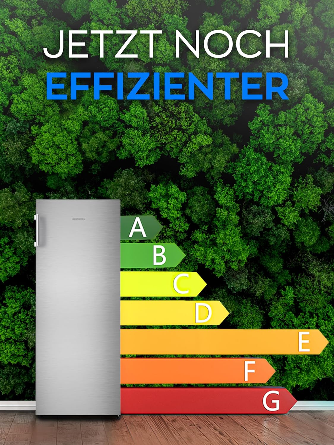 HEINRICHS Kühlschrank 242L, LED-Beleuchtung, 5 Glasablagen, 7 Temperaturstufen, wechselbarer Türanschlag, 40dB, Inox