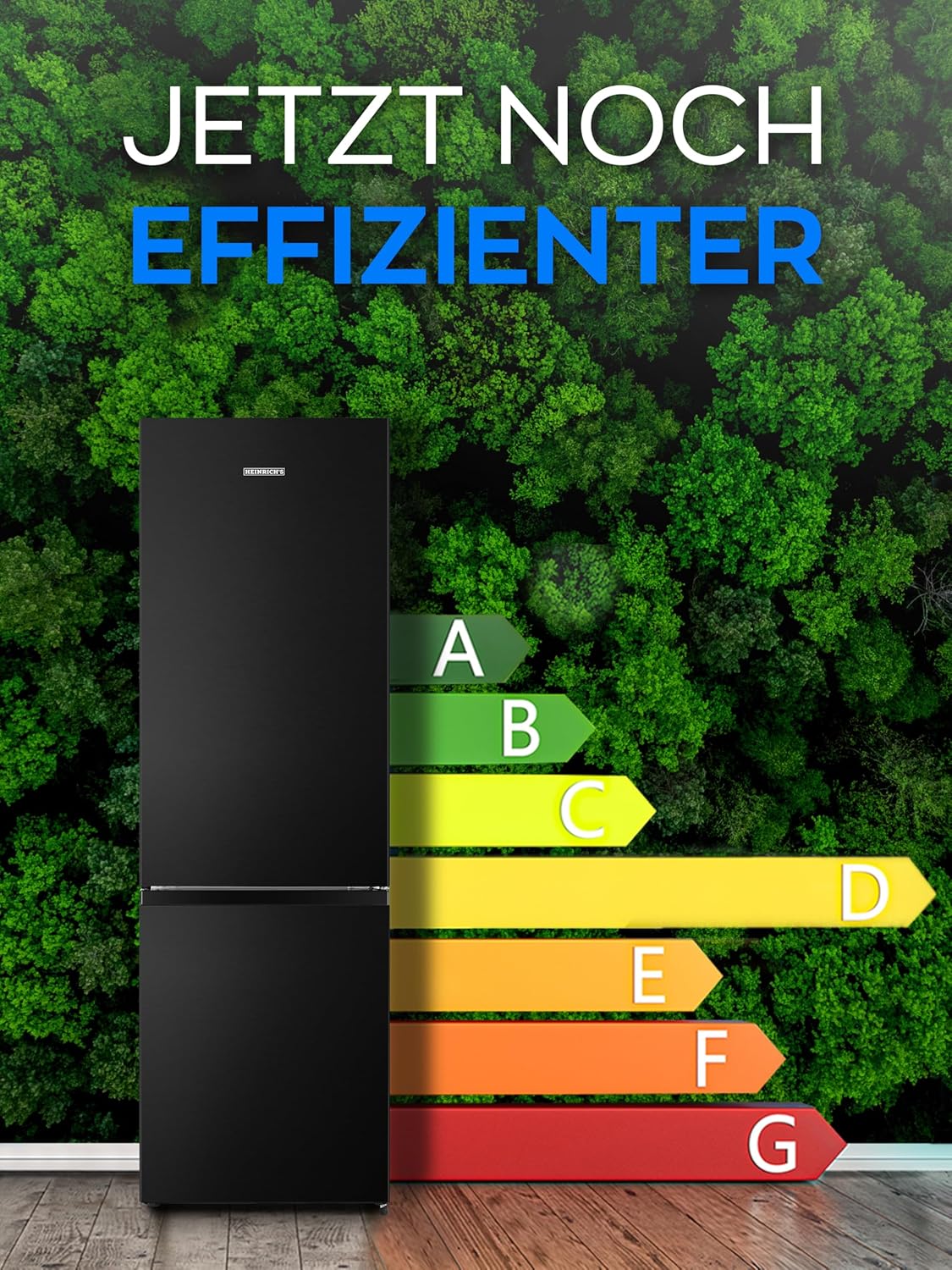 HEINRICHS Kühlgefrierkombination 269L, LED, 39dB, 7 Temperaturstufen, wechselbarer Türanschlag, Schwarz-Inox