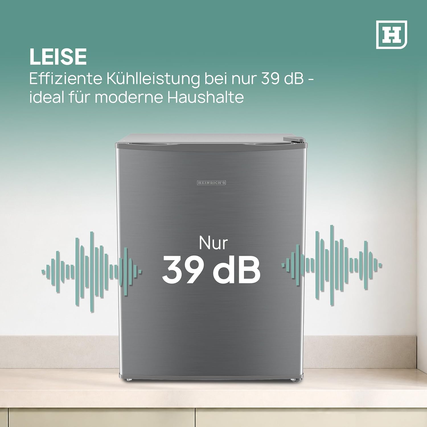 Heinrich´s Getränkekühlschrank 58L,klein, Mini-Kühlschrank für Dosen, Flaschen, Snacks, modernes Design, Tisch-Kühlschrank, leise:39dB geeignet für Büro, Camping, Garten, Outdoor, Hotels, Schlafzimmer